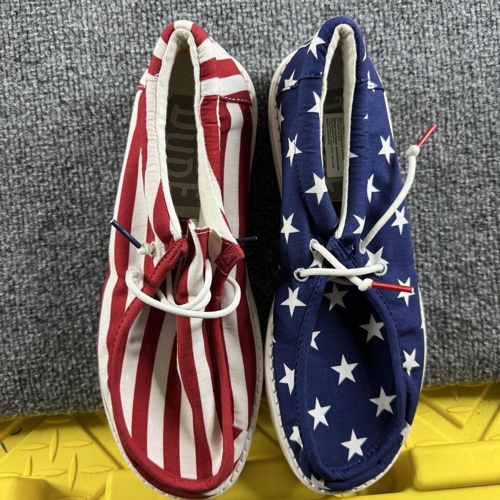 Hey Dude Wally Patriotic Shoes Mens Size 8 Red White Blue Flag Canvas Slip On